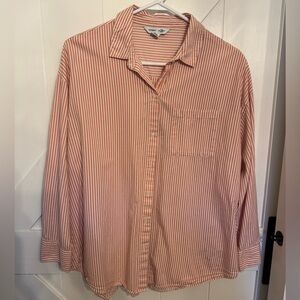 Old Navy Orange & White Striped Boyfriend Button Down
